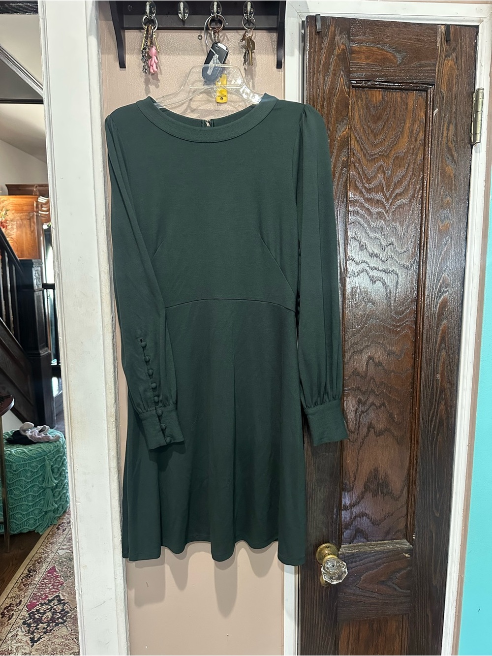 LOFT Forest Green Long Sleeve A-Line Dress